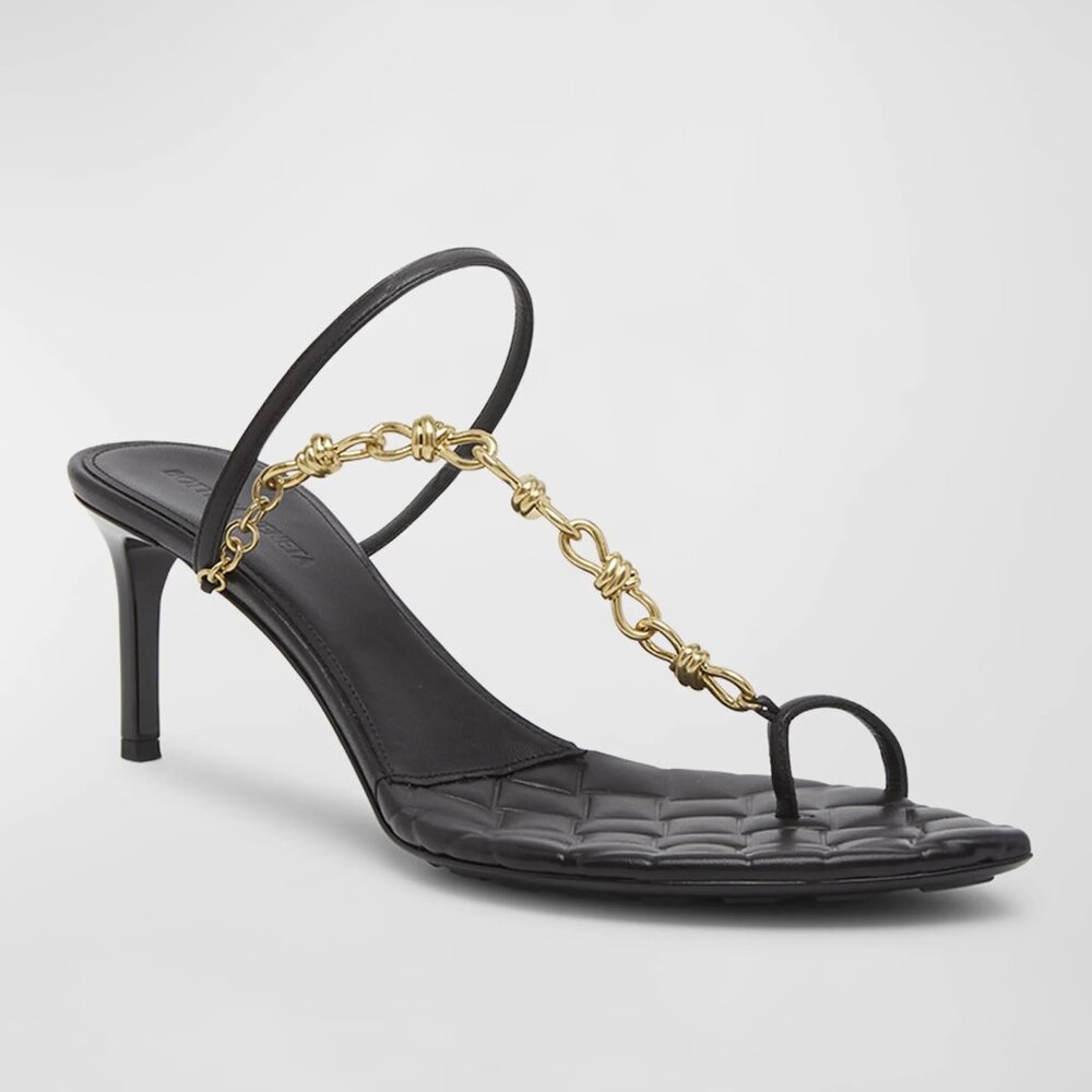 Bottega Veneta Leather Chain Toe-Ring Slide Sandals Black IT SZ 38